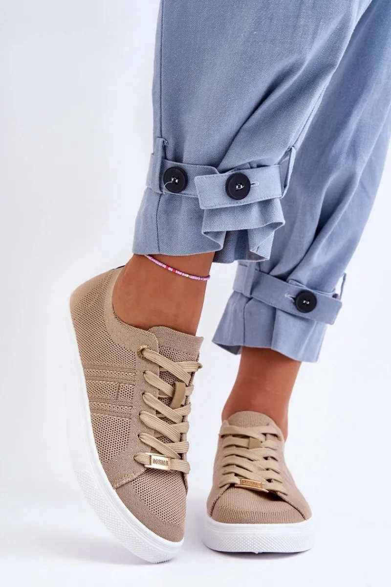 Boto Damskie Sznurowane Trampki Beżowe Etna