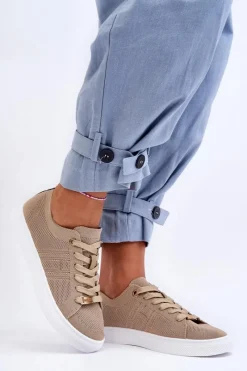 Boto Damskie Sznurowane Trampki Beżowe Etna