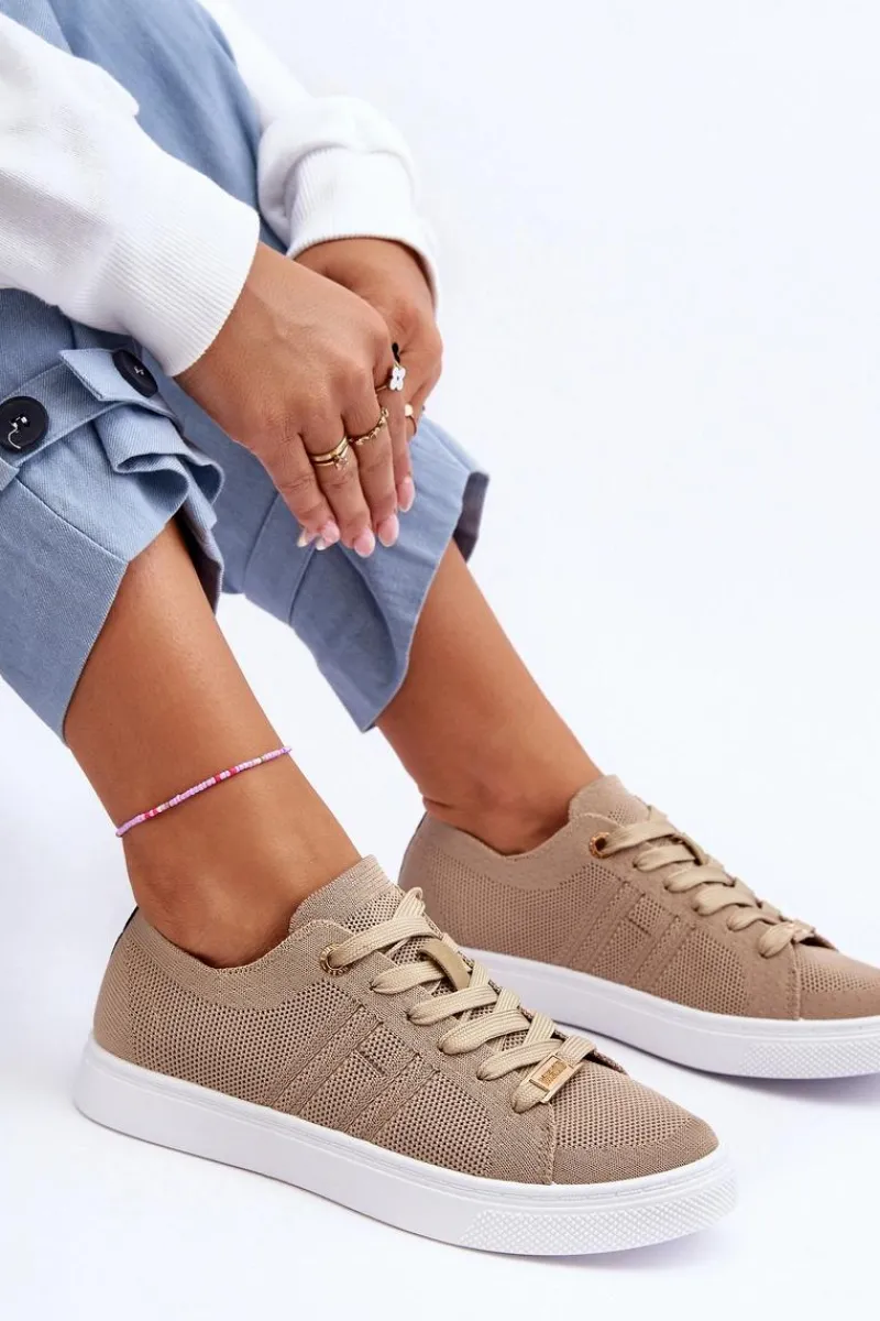 Boto Damskie Sznurowane Trampki Beżowe Etna