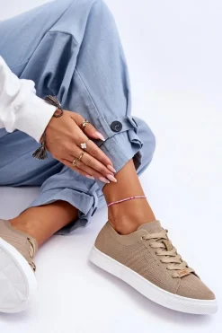 Boto Damskie Sznurowane Trampki Beżowe Etna