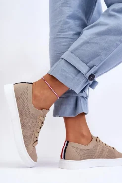 Boto Damskie Sznurowane Trampki Beżowe Etna