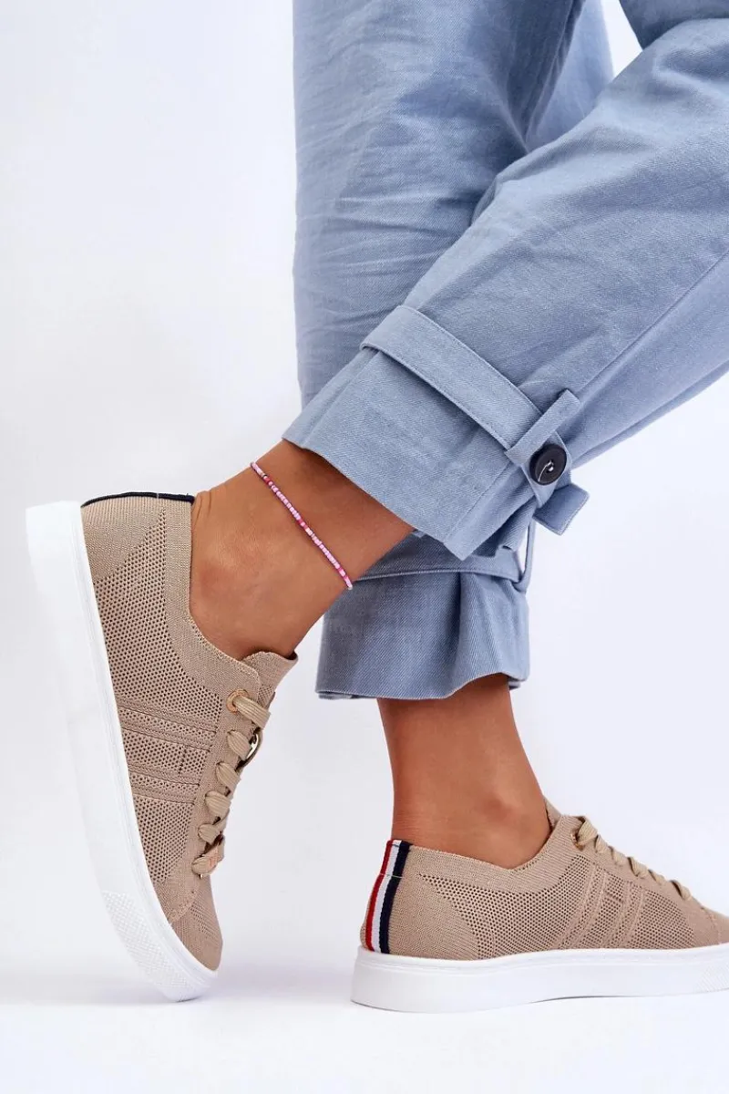 Boto Damskie Sznurowane Trampki Beżowe Etna