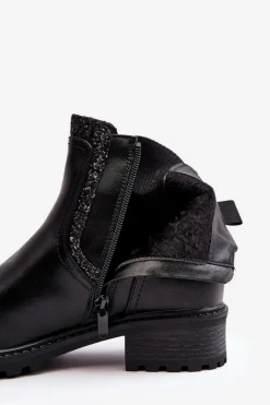 Clearance Boto Damskie Sztyblety Z Niską Cholewką Na Płaskim Obcasie Czarne Kassona