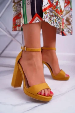 Sale Boto Damskie Żółte Sandały Na Słupku Platforma Debora
