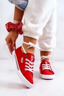 Discount Damskie Tenisówki BIG STAR HH274061 Czerwone Damskie Trampki Damskie Big Star|Trampki Damskie Niskie