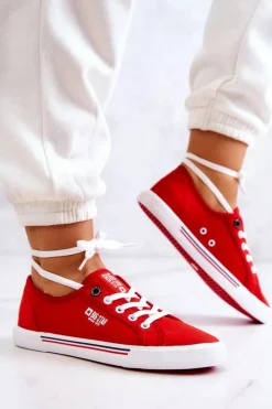 Discount Damskie Tenisówki BIG STAR HH274061 Czerwone Damskie Trampki Damskie Big Star|Trampki Damskie Niskie