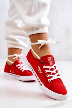 Discount Damskie Tenisówki BIG STAR HH274061 Czerwone Damskie Trampki Damskie Big Star|Trampki Damskie Niskie