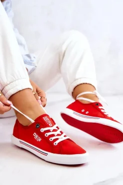 Discount Damskie Tenisówki BIG STAR HH274061 Czerwone Damskie Trampki Damskie Big Star|Trampki Damskie Niskie