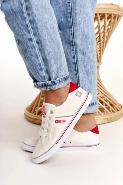 Best Damskie Tenisówki BIG STAR DD274892 Biało-Czerwone Damskie Trampki Damskie Big Star|Trampki Damskie Niskie