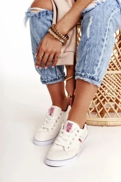 Best Damskie Tenisówki BIG STAR DD274892 Biało-Czerwone Damskie Trampki Damskie Big Star|Trampki Damskie Niskie