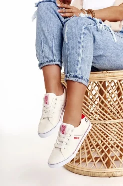 Best Damskie Tenisówki BIG STAR DD274892 Biało-Czerwone Damskie Trampki Damskie Big Star|Trampki Damskie Niskie