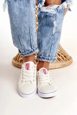 Best Damskie Tenisówki BIG STAR DD274892 Biało-Czerwone Damskie Trampki Damskie Big Star|Trampki Damskie Niskie