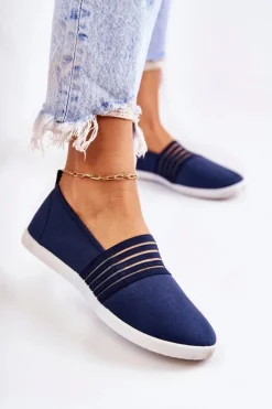 Trampki Damskie Slip-On>Damskie buty S.Barski Damskie Tenisówki Materiałowe Slip-On Granatowe Lilis