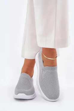 Trampki Damskie Slip-On|Trampki Damskie Niskie></noscript>Evento Damskie Tenisówki Materiałowe Wsuwane Szare Adiora Szary