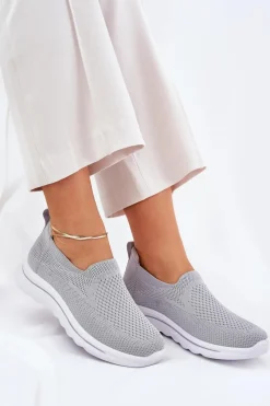 Trampki Damskie Slip-On|Trampki Damskie Niskie></noscript>Evento Damskie Tenisówki Materiałowe Wsuwane Szare Adiora Szary