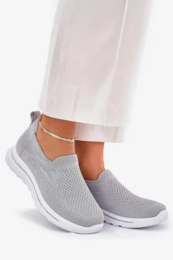 Trampki Damskie Slip-On|Trampki Damskie Niskie></noscript>Evento Damskie Tenisówki Materiałowe Wsuwane Szare Adiora Szary