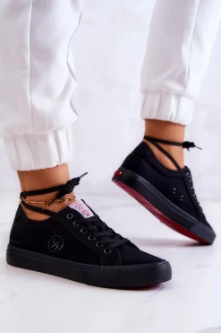 Discount Damskie Tenisówki Materiałowe JJ2R4049C Czarne Damskie Trampki Damskie Cross Jeans|Trampki Damskie Niskie