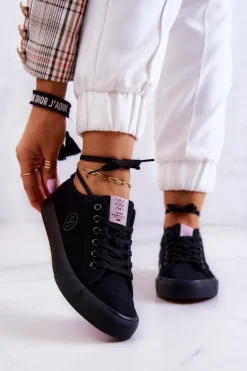 Discount Damskie Tenisówki Materiałowe JJ2R4049C Czarne Damskie Trampki Damskie Cross Jeans|Trampki Damskie Niskie