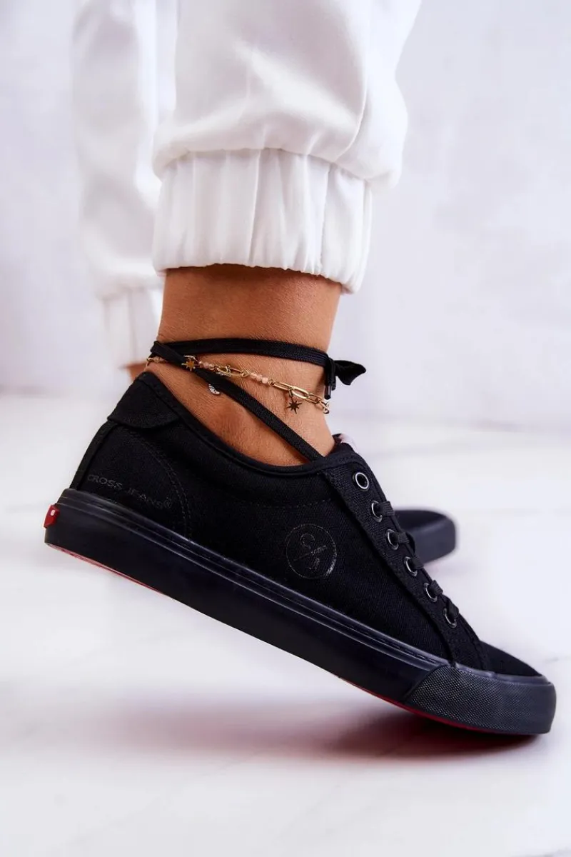 Discount Damskie Tenisówki Materiałowe JJ2R4049C Czarne Damskie Trampki Damskie Cross Jeans|Trampki Damskie Niskie
