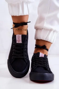 Discount Damskie Tenisówki Materiałowe JJ2R4049C Czarne Damskie Trampki Damskie Cross Jeans|Trampki Damskie Niskie