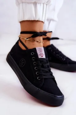 Discount Damskie Tenisówki Materiałowe JJ2R4049C Czarne Damskie Trampki Damskie Cross Jeans|Trampki Damskie Niskie