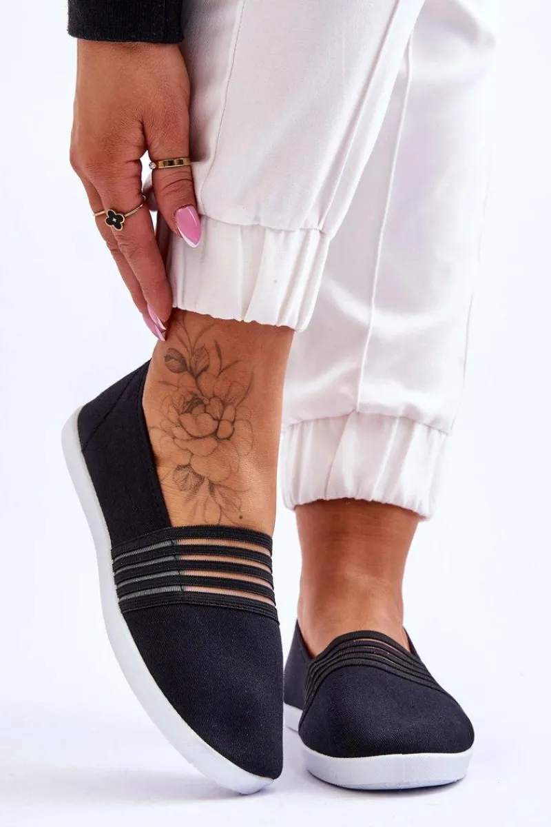 Best Damskie buty S.Barski Damskie Tenisówki Materiałowe Slip-On Czarne Lilis