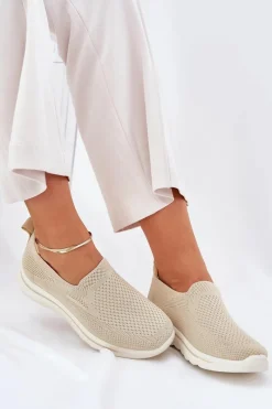 Outlet Evento Damskie Tenisówki Materiałowe Wsuwane Beżowe Adiora