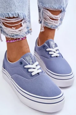 Outlet Damskie Tenisówki Na Platformie Big Star LL274231 Niebieskie Damskie Trampki Damskie Big Star|Trampki Damskie Niskie