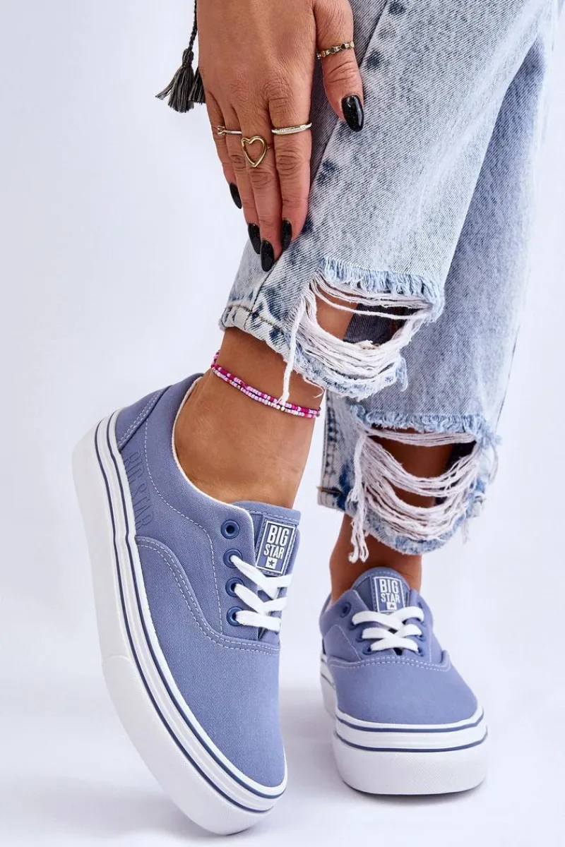 Outlet Damskie Tenisówki Na Platformie Big Star LL274231 Niebieskie Damskie Trampki Damskie Big Star|Trampki Damskie Niskie