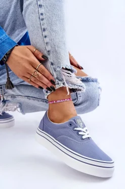 Outlet Damskie Tenisówki Na Platformie Big Star LL274231 Niebieskie Damskie Trampki Damskie Big Star|Trampki Damskie Niskie