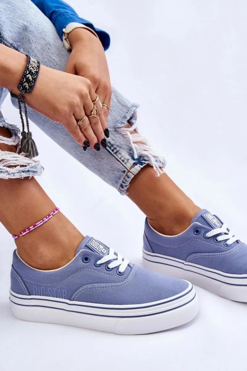 Outlet Damskie Tenisówki Na Platformie Big Star LL274231 Niebieskie Damskie Trampki Damskie Big Star|Trampki Damskie Niskie