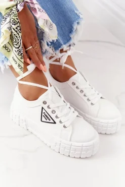 Trampki Damskie Niskie>Boto Damskie Tenisówki Na Platformie Białe Big City Life