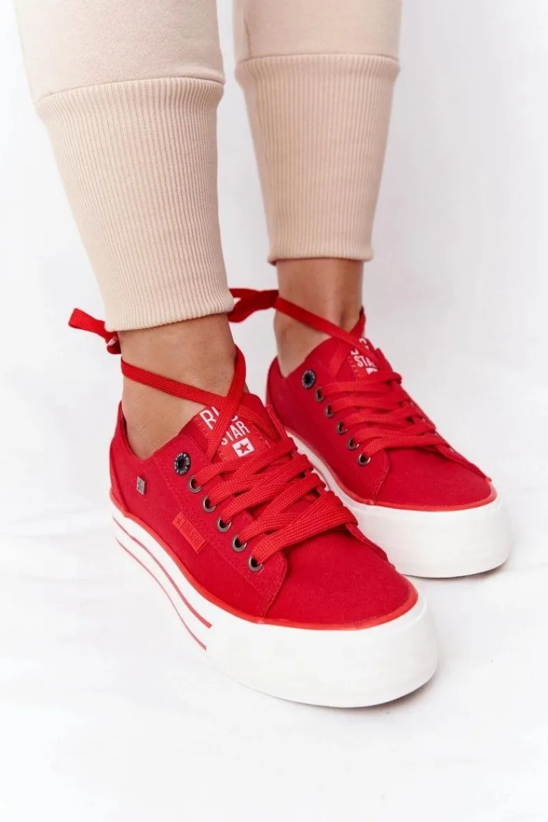 Trampki Damskie Big Star|Trampki Damskie Niskie>Big Star Shoes Damskie Tenisówki Na Platformie BIG STAR HH274053 Czerwone