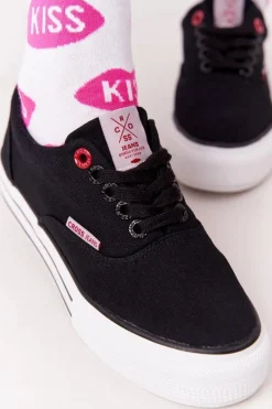 Trampki Damskie Niskie>Cross Jeans Damskie Tenisówki Na Platformie FF2R4002C Czarme Czarny