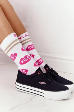 Trampki Damskie Niskie></noscript>Cross Jeans Damskie Tenisówki Na Platformie FF2R4002C Czarme Czarny