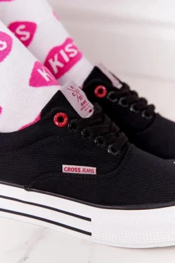 Trampki Damskie Niskie></noscript>Cross Jeans Damskie Tenisówki Na Platformie FF2R4002C Czarme Czarny