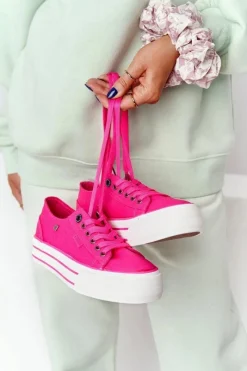 Online Damskie Tenisówki Na Platformie BIG STAR HH274054 Fuksja Damskie Trampki Damskie Big Star|Trampki Damskie Niskie