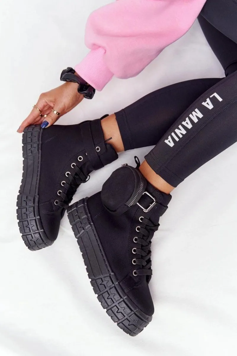 New Damskie Tenisówki Na Platformie Z Nerką Czarne Popcorn Damskie Trampki Damskie Wysokie