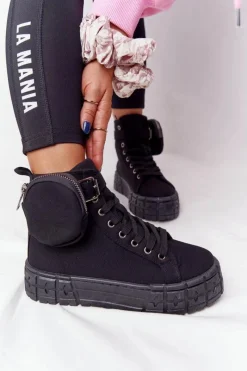 New Damskie Tenisówki Na Platformie Z Nerką Czarne Popcorn Damskie Trampki Damskie Wysokie