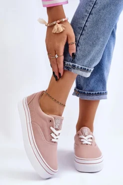 Hot Damskie Tenisówki Na Platformie Big Star LL274229 Różowe Damskie Trampki Damskie Big Star|Trampki Damskie Niskie