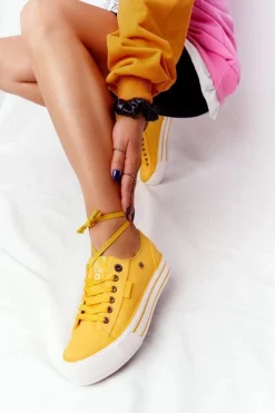 Outlet Big Star Shoes Damskie Tenisówki Na Platformie BIG STAR HH274055 Żółte