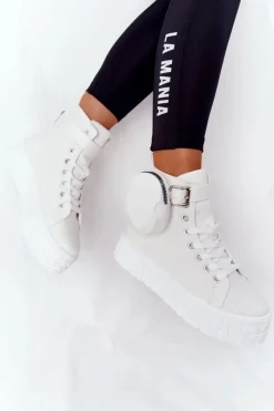 Online Boto Damskie Tenisówki Na Platformie Z Nerką Białe Popcorn