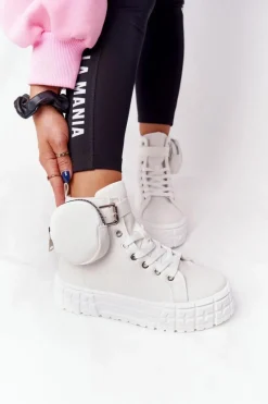 Online Boto Damskie Tenisówki Na Platformie Z Nerką Białe Popcorn