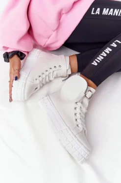 Online Boto Damskie Tenisówki Na Platformie Z Nerką Białe Popcorn