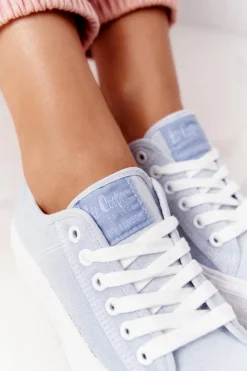 Best Damskie Tenisówki Na Platformie LCW-21-31-0123L Niebieskie Damskie Trampki Damskie Niskie