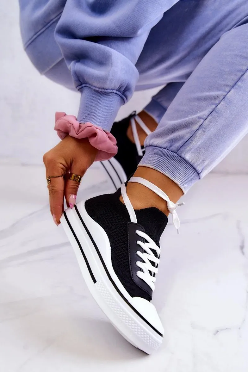 Trampki Damskie Niskie>Damskie buty S.Barski Damskie Tenisówki Skarpetkowe Czarne Soren Czarny