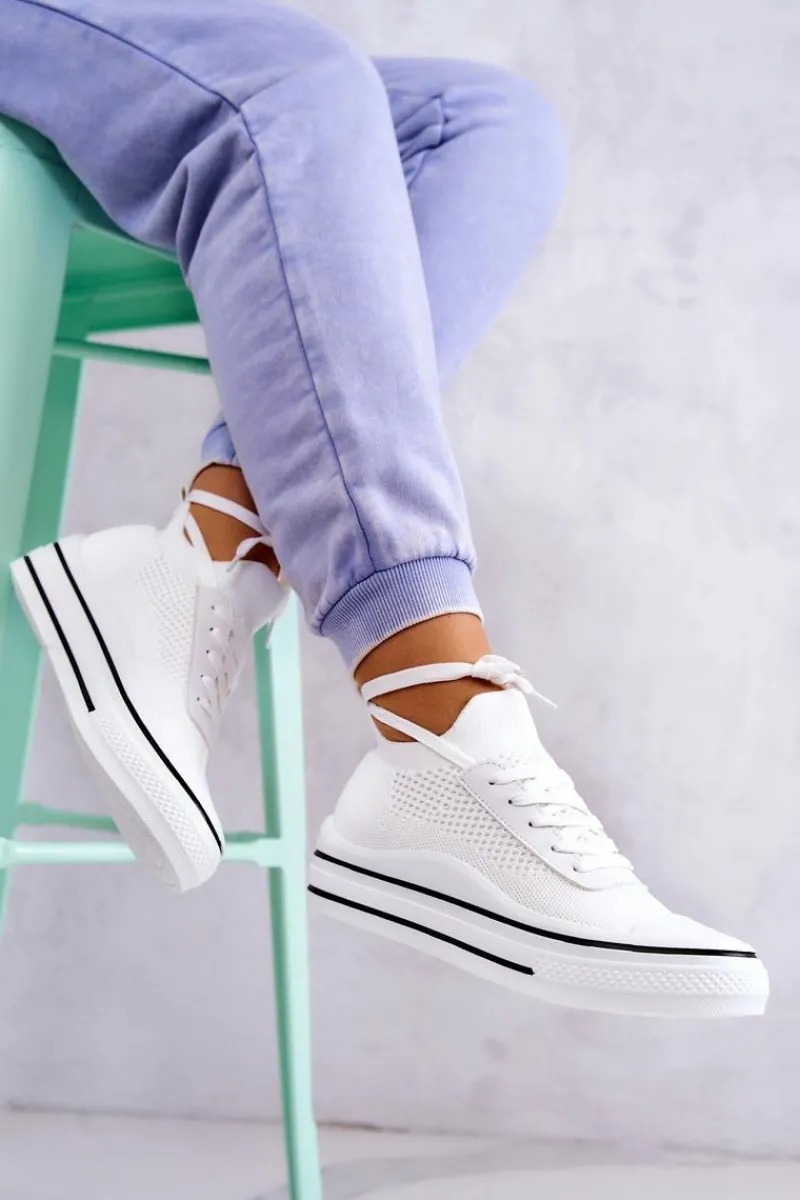 Damskie Tenisówki Skarpetkowe Białe Soren Damskie Trampki Damskie Niskie