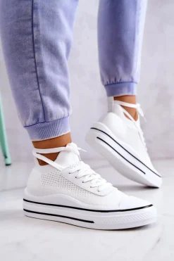 Damskie Tenisówki Skarpetkowe Białe Soren Damskie Trampki Damskie Niskie