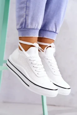 Damskie Tenisówki Skarpetkowe Białe Soren Damskie Trampki Damskie Niskie