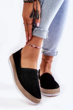 Sale Big Star Shoes Damskie Tenisówki Slip On Big Star KK276008 Czarne